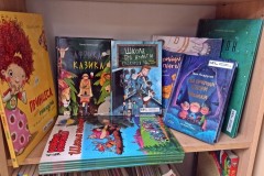 Nowe książki w bibliotece szkolnej ulżone na półce w bibliotece szkolnej