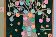 Drzewo talentów -  baner przedstawiający drzewo na którym przypięte są karteczki z informacją o talentach naszych uczniów