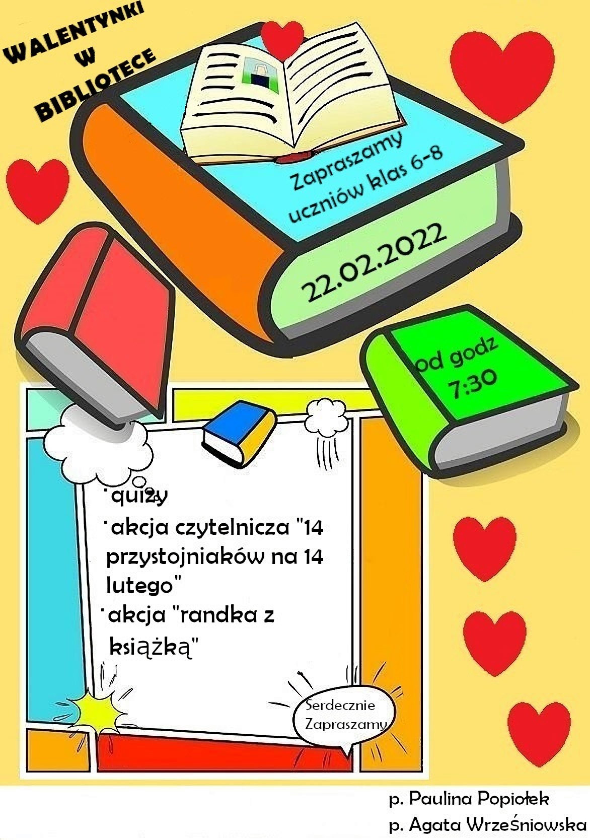 Plakat promujący "Walentynki w bibliotece"(png)